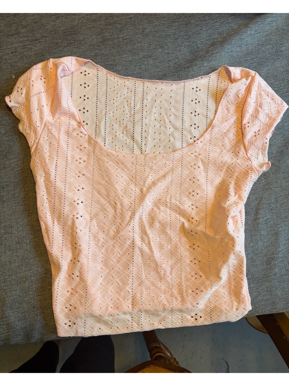 SHEIN Light Pink Eyelet Scoop Neck Short Sleeve Top